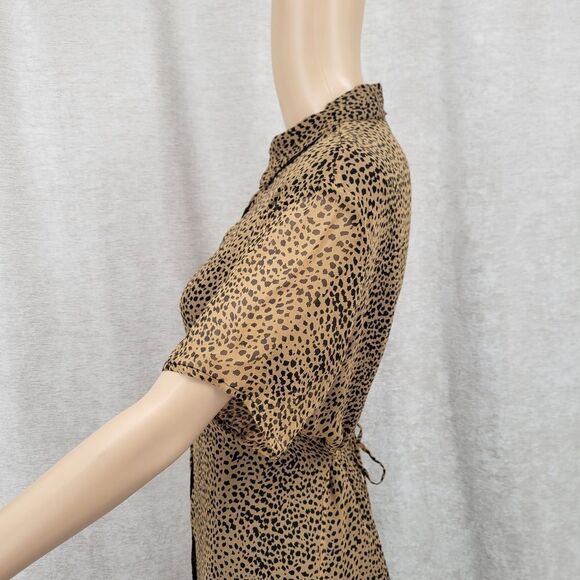 Robbie Bee Vintage Silk Leopard Print Long Sheer Shirt Dress - Picture 5 of 12